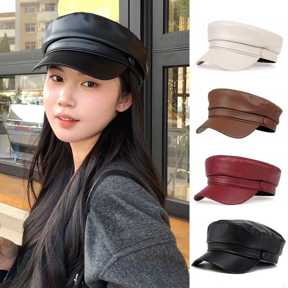 Korean Style Berets PU Leather Sports Cap Fashion Octagon Hat  Women Men