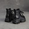 Johnature Round Toe Platform Short Boots Retro Genuine Leather Thick Soled Height Increase Women's Shoes