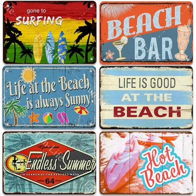 Beach Tin Sign Bar Pub Cafe Shop Wall Surfing Decoration Vintage Metal Art Sticker Poster Home Decor Iron Plate 20x30 Cm