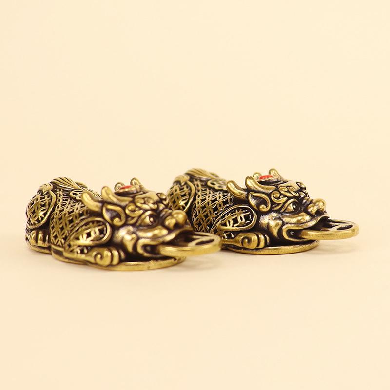 Brass Pixiu Coin Chinese Miniature Figurines - Lucky Ornament For Home Office Tabletop Decoration | Traditional Feng Shui Charms
