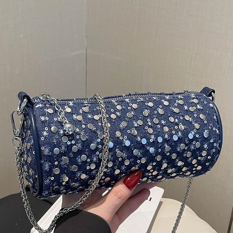 2025 Summer New Mobile Phone Bag High Value Fashionable Rivet Round Bag Fashion Casual Messenger Bag Punk Bag