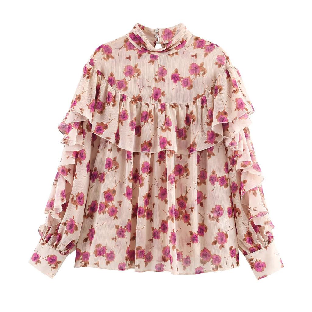 European and American style, new women's clothing, foreign style, fashionable printed laminated decorative shirt 2276104
