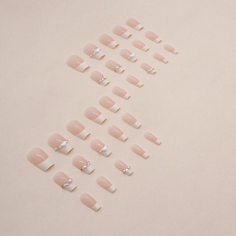 24 buc. Scurtă Balet White Pearl Burst Flash Cream Galben franceză drăguță Fată Unghii false Produs finit Purtând unghii în vânt