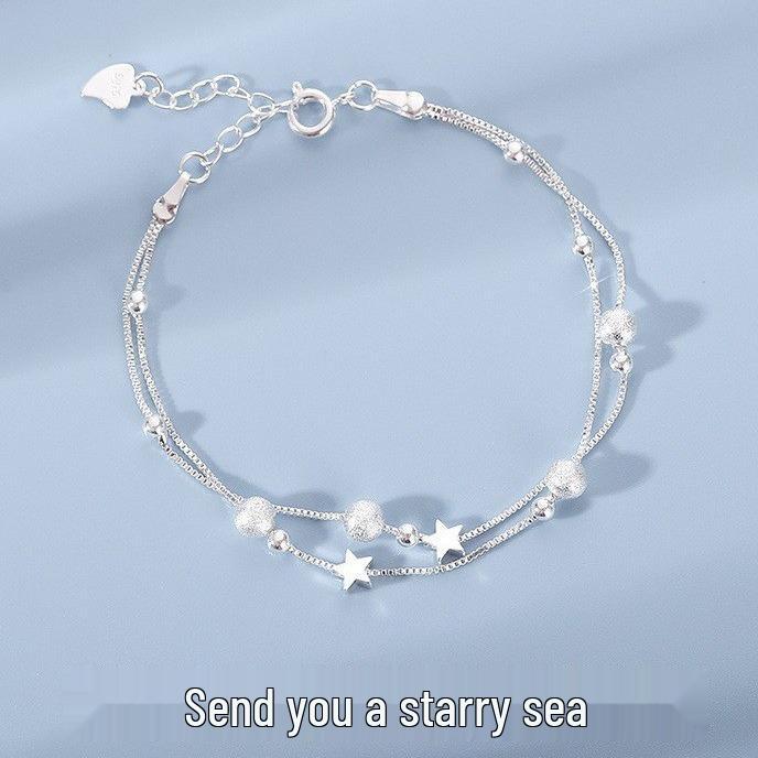 925 Silver Double Layer Star Bracelet - Korean Style Women s Fashion Jewelry