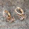 Luxury Female Rainbow Zircon Butterfly Hoop Earrings Fashion Gold Color Wedding  For Women