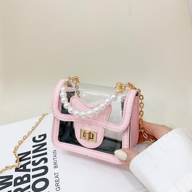 Transparent Handheld Pearl  Handbag Childhood Fun Stitching Single Shoulder