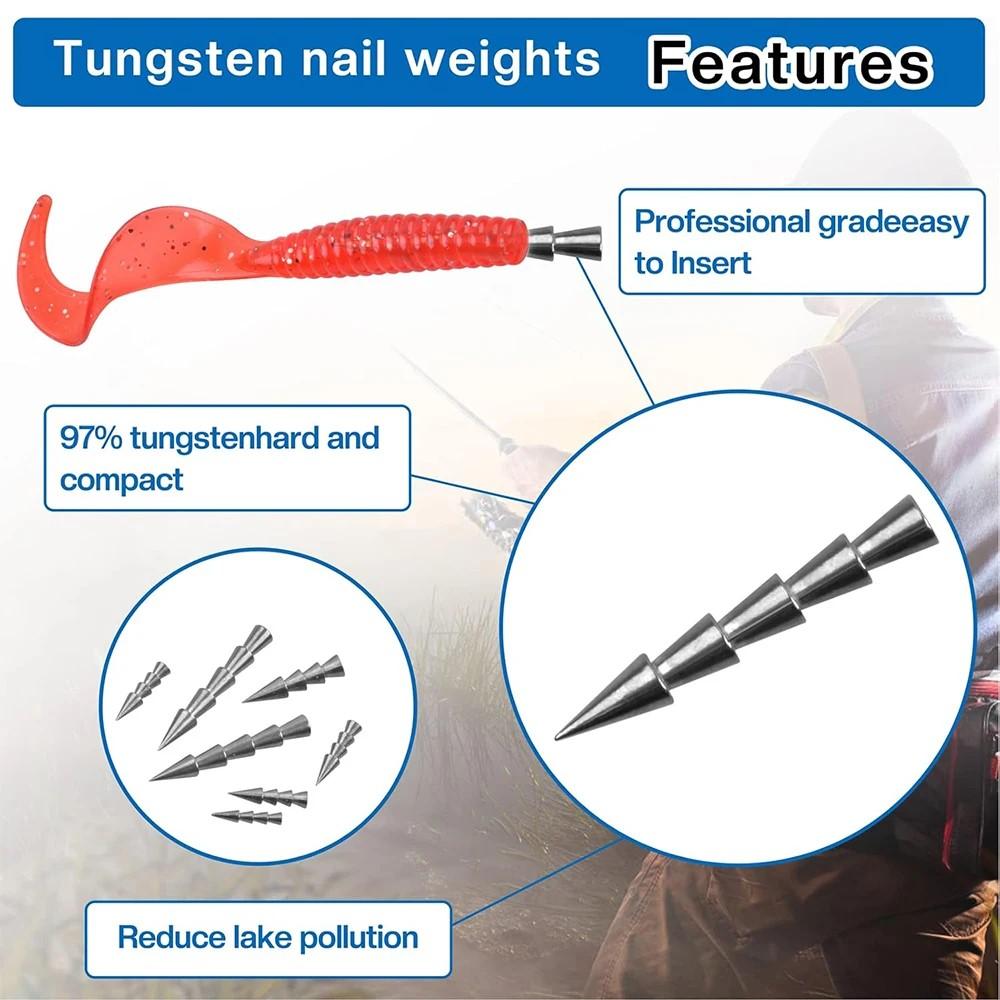 50Pcs Tungsten Nail Weights Kit Insert Fishing Weights Sinkers Wacky Worm Nail Sinkers Pencil Weights for Bass Fishing Tackle