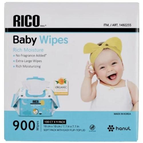 

RICO Baby Wipes, 100 sheets per pack, 9 packs per case