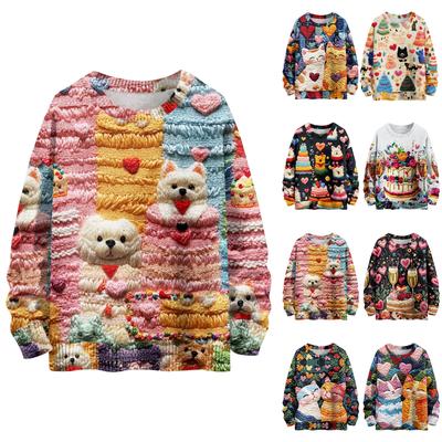 Kinder Jungen Und Mädchen Mode Rundhals Lässig Langarm Niedlich Bedruckter Strickpullover Top
