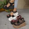 Women's Denim Single Strap Sandals, Platform Buckle Detail Slides, Fashion Beach Slippers with Height Increasing Sole