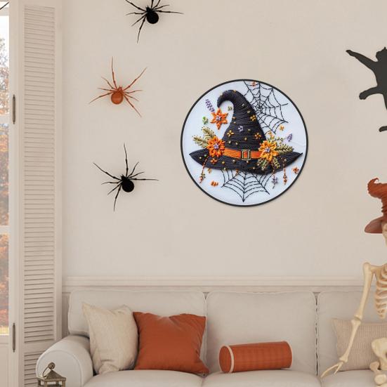 1 Set Halloween Embroidery Kit with Hoop Threads Scissors Threader Beginners Gothic Stamped Cross Stitch Hand Embroidery Starter Kit