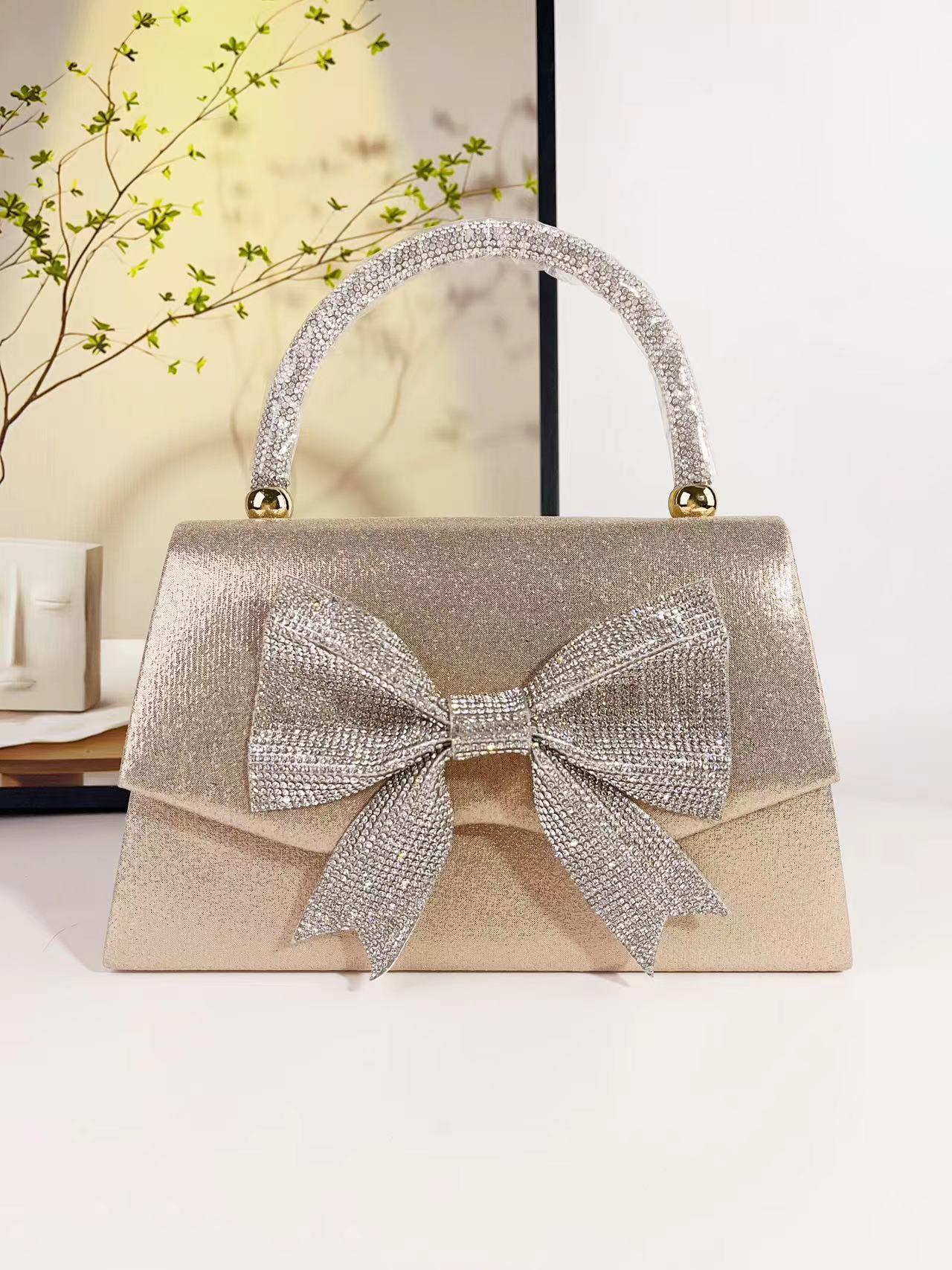 

Elegant Bow Evening Crossbody Bag for Women – Trendy European & American Style Champagne