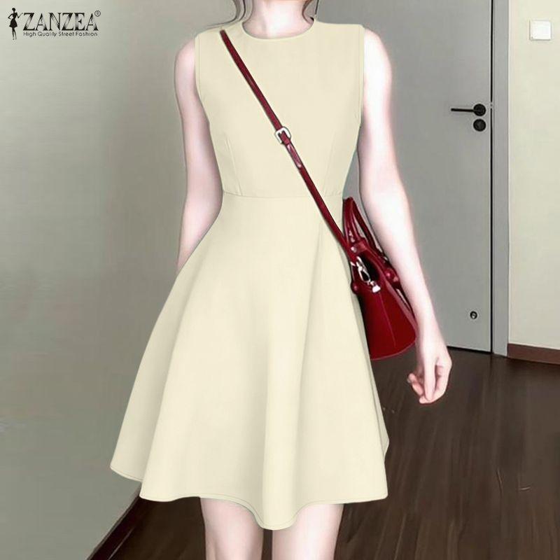 ZANZEA Women Casual Round Neck Summer Sleeveless Dress