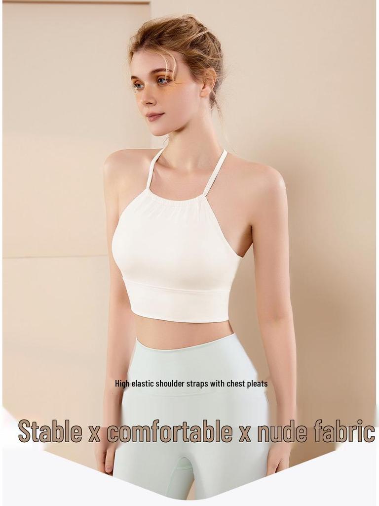 Halter Neck Ruched Yoga Bra with Criss-Cross Back