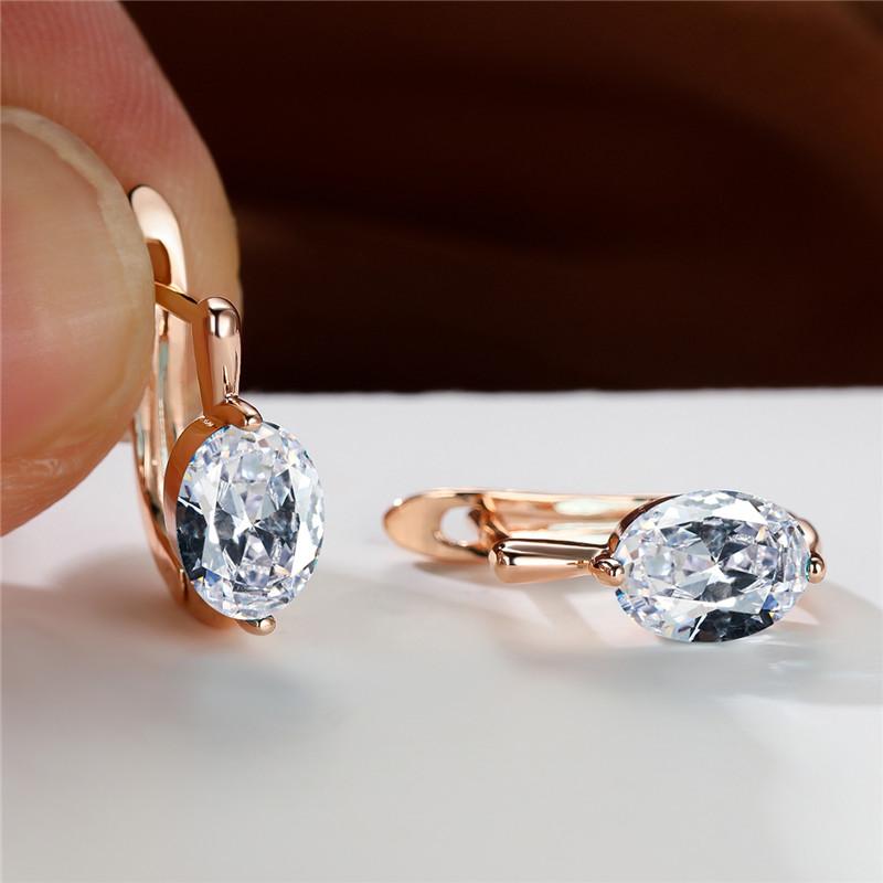 Oval Royal Blue Green White Red Stone Hoop Earrings For Women Champagne Gold Color Wedding Ear Buckle MOM Birthday Party Jewelry