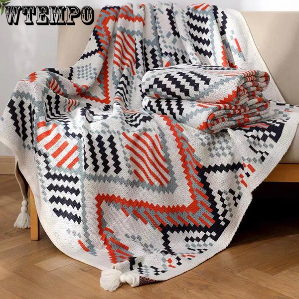 

WTEMPO Bohemian Style Office Tassel Knitted Blankets Leg-covering Blankets Full-body Shawls Dormitory Nap Small Blankets Home Bed Blankets 40*40cm синій