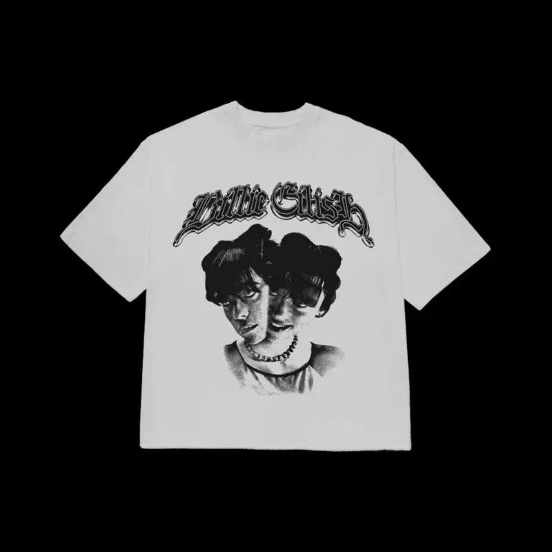 B-Billie Eilish 2023 Tour Konzert T-Shirt Hip Hop T-Shirt O-Ausschnitt Kurze Ärmel Lässige Mode Unisex Frauen Luxuriöse hochwertige T-Shirts