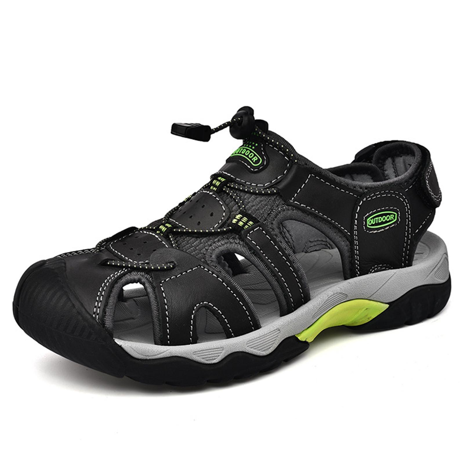 Summer Cowhide Sandals, Top Layer Cowhide Outdoor Hiking Shoes, Casual Men s Beach Shoes 41 чёрный
