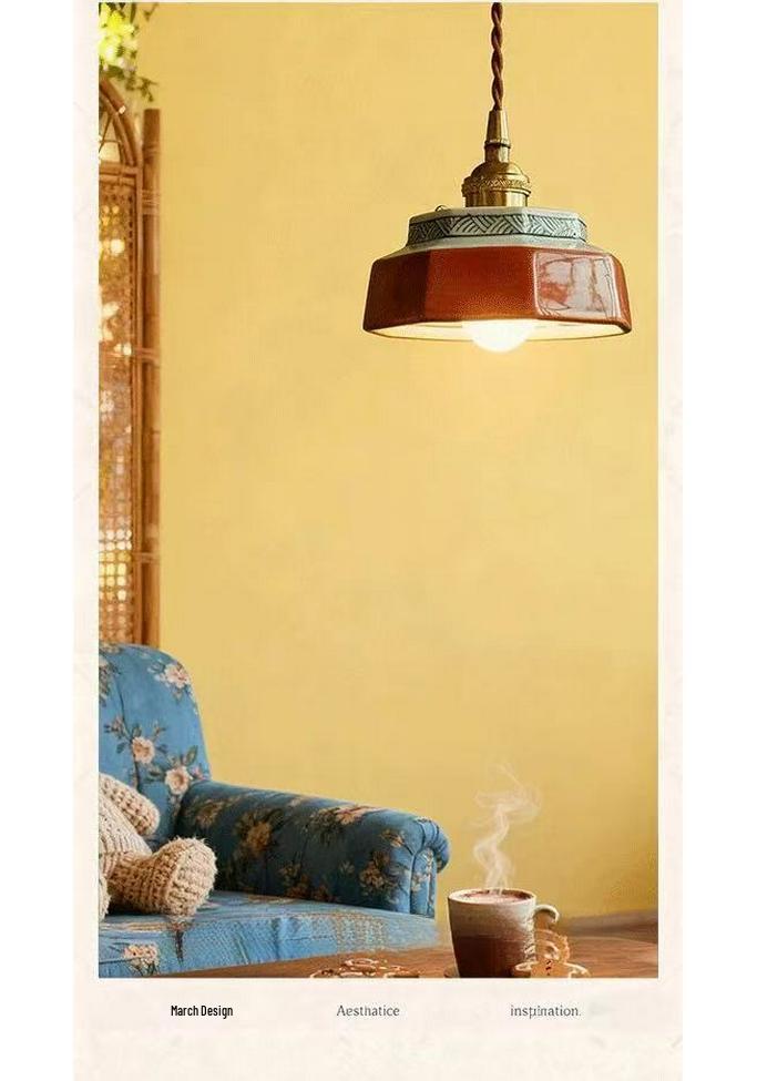 Mid-Century Japanese Ceramic LED Pendant Light for Bedroom, Dining Room, or Balcony