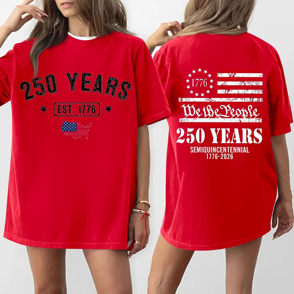 Women's Casual Independence Day 250 Anniversary Printed T-shirt Round Neck Pullover Short Sleeve Top