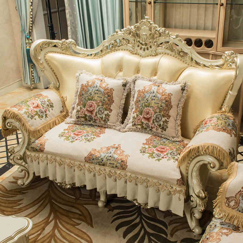 Chenille Fabric Jacquard Sofa Cushion Embroidery Slipcover Anti-slip Sofa Seat Cover Living Room Decor Lace Hem Furniture Covers