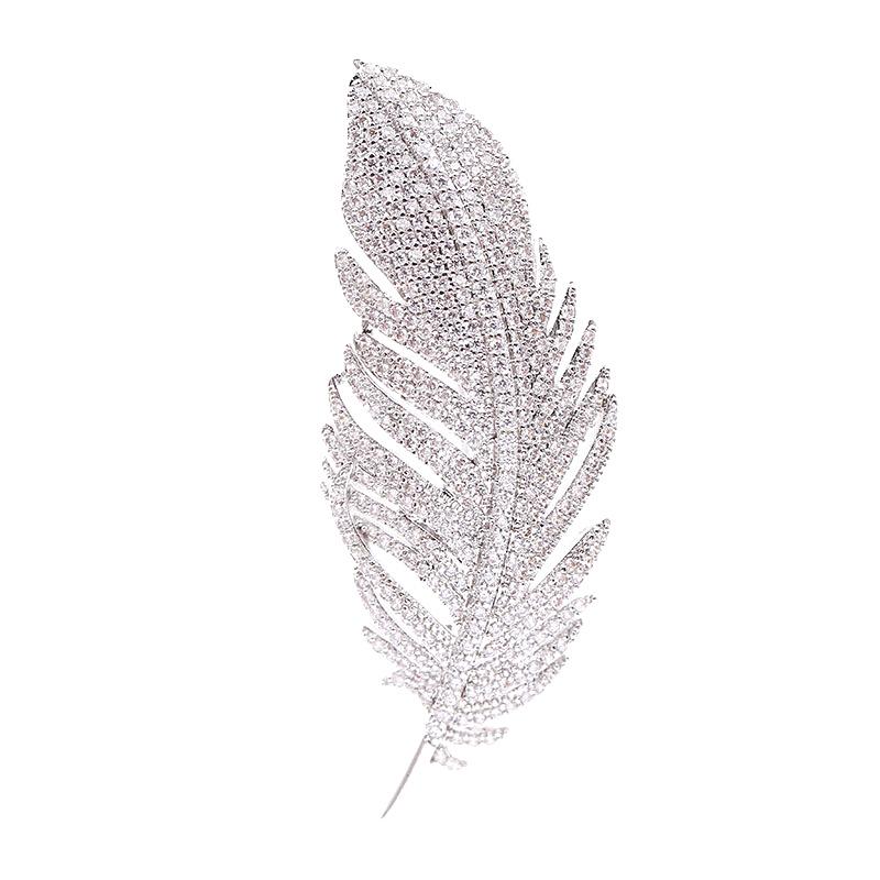 2026 Korean Style Zirconia Feather Brooch for Women, Qipao Pin, Shawl Buckle Accessory