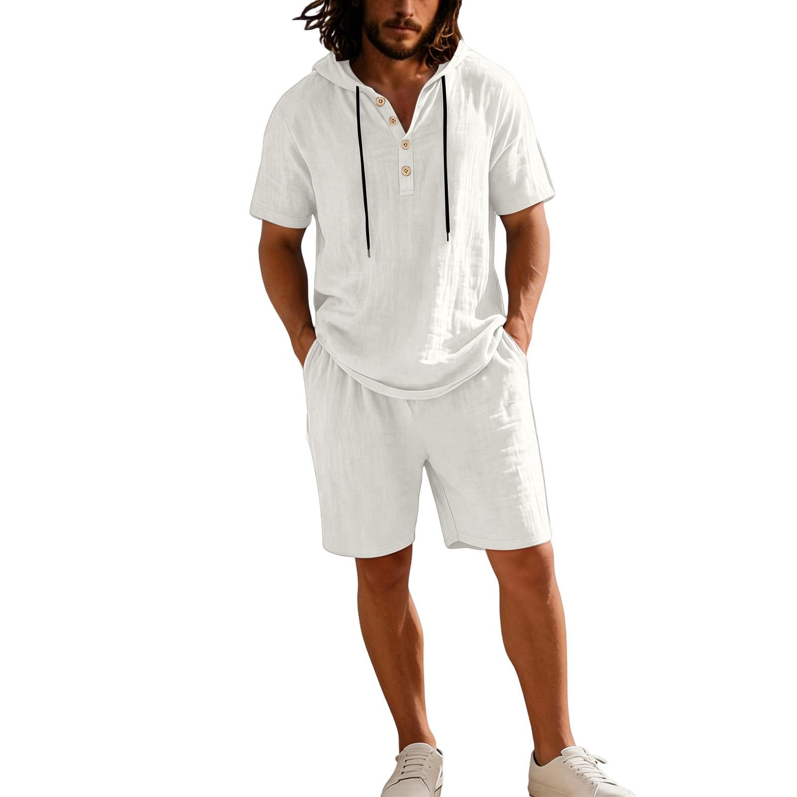 

Men s Summer Hawaiian Button Shirt Shorts Set XL білий