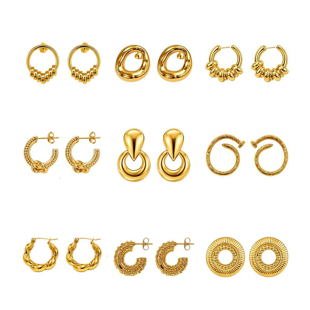 European & Korean Elegant Simple Round Stud Earrings - Circle Design, Stainless Steel