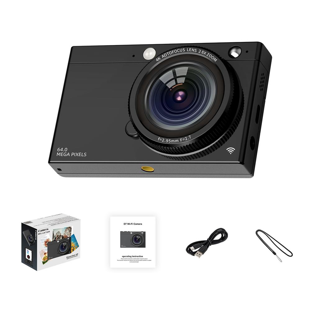 Portable 4K CCD Digital Camera WiFi Digital Video Camera 64MP 2.83 Inch Screen Manual Auto Focus 28X Digital Zoom Built