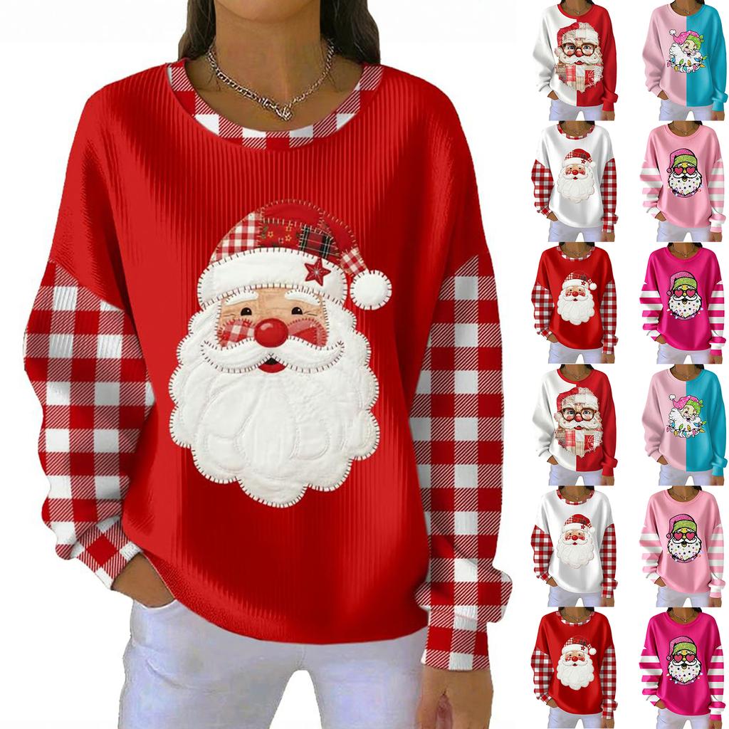 Women's Loose Comfortable Casual And Fashionable Round Neck Christmas Pattern Long Sleeved Sweatshirt