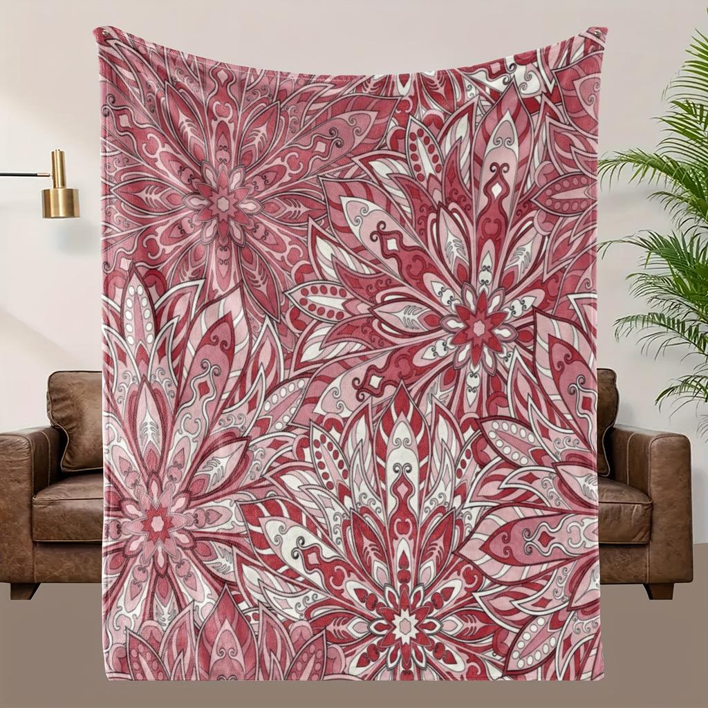 1 Stück Böhmische Blumenmuster Flanelldecke - Weich Atmungsaktiv 100% Polyester, Ganzjahres Gemütliche Überwurfdecke für Bett, Sofa & Heimdekoration, M