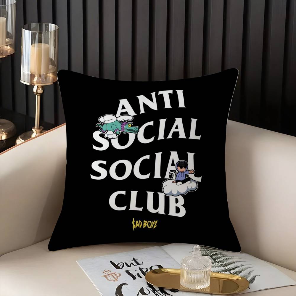 A-Anti Social S-Social Club Pillow Case Home Dorm Chair Back Short Plush Double-Sided Printing Office Nap Time Cushion Cover