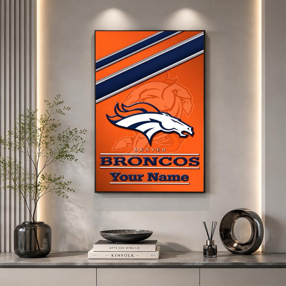 Denver Broncos Logo Personalized Text Diamond Painting Round Diamond Mosaic Rhinestones Diamond Embroidery Craft Kit Wall Decor Without Frame