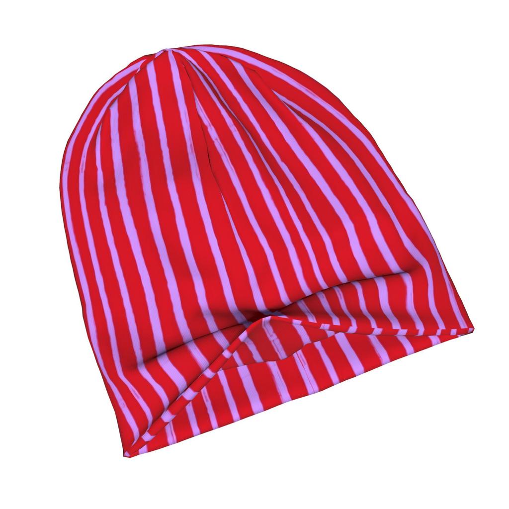 Red And Purple Brush Stroke Stripes Pattern Urban-Inspired Adult Beanie, Perfect for Layered Looks, Morning Coffee Walks, Or Creative Spaces with Arti