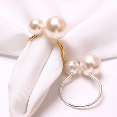 6Pcs/Set Pearl Napkin Rings Gold Silvery Napkin Holder Table Napkin Buckles for Dinning Wedding Party Supplies Table Decor