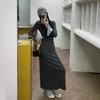 Korean Pit Strip Knitted Dress, New French Contrasting Colors, Slim Fit, Long Sleeves, Thin and Tall, Versatile Base