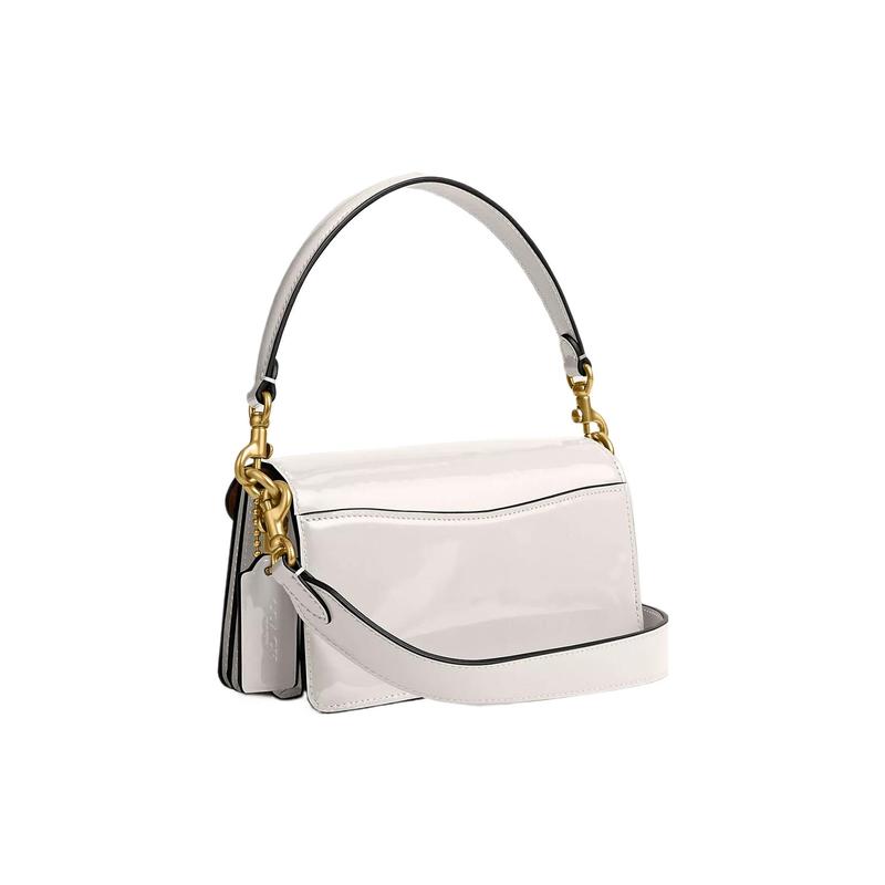 COACH Tabby 20 embossed classic presbyopic flap logo lock hardware buckle patent leather hand shoulder bag small women's white
