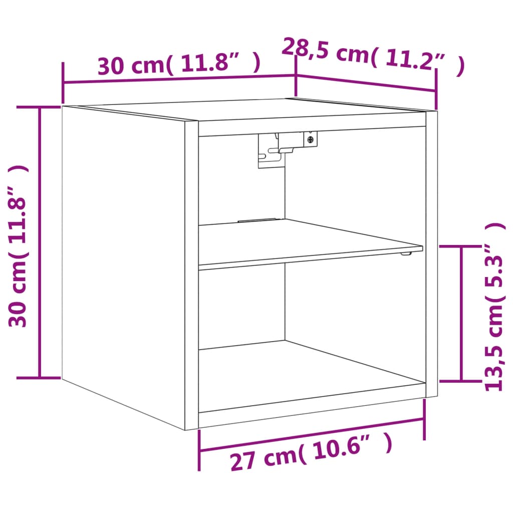 Wall Mounted TV Cabinet with RGB LED Lighting Smoked Oak Finish 30 x 28.5 x 30 cm