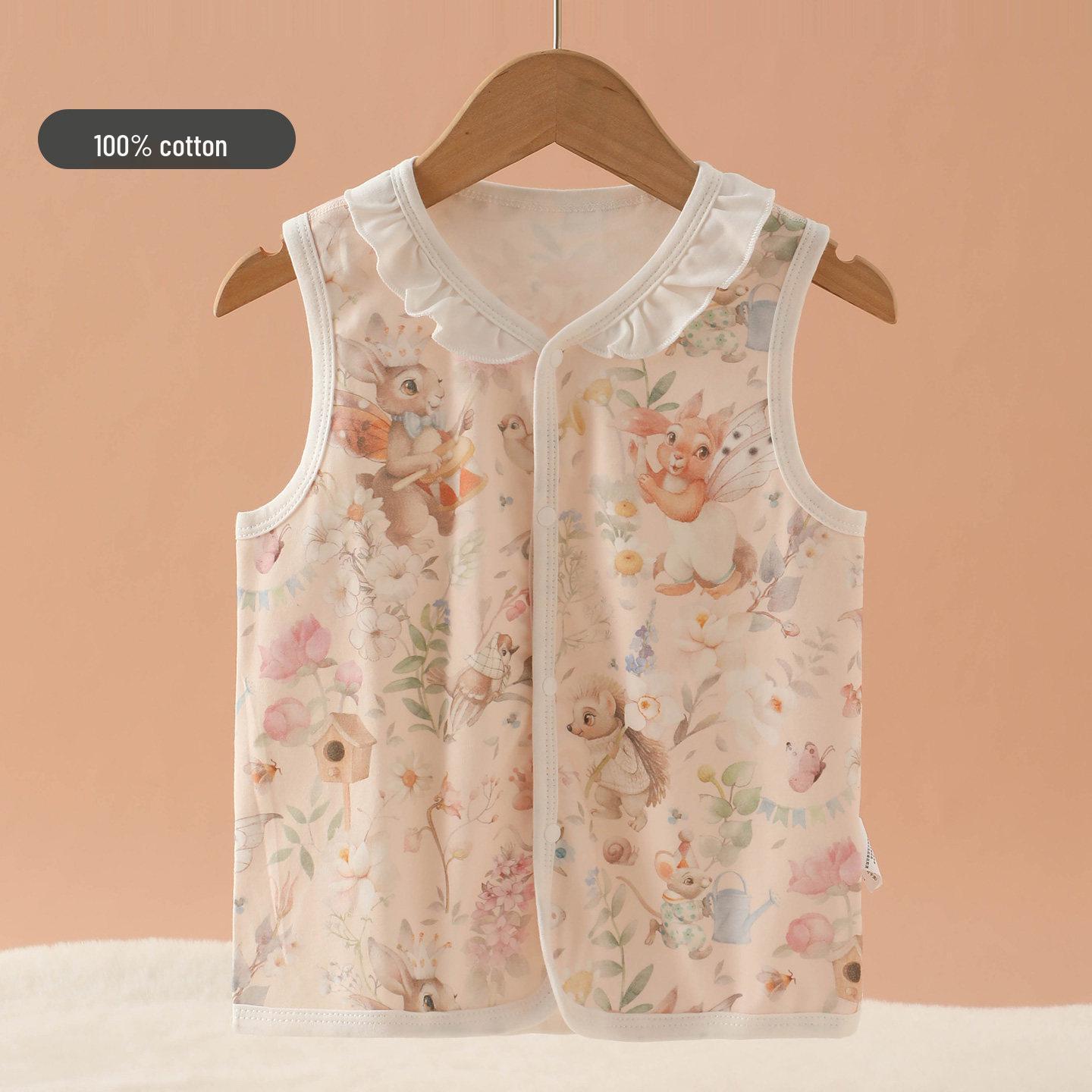 Spring Newborn Pure Cotton Flying Sleeve Cardigan Vest for Babies 100 cm
