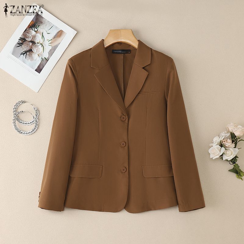 ZANZEA Womes Casual Lapel Autumn Long Sleeve Thin Cardigan Blazer