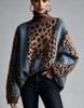 Women's Plus Size Leopard Print Knit Sweater - Autumn/Winter Loose Fit Patchwork Pullover