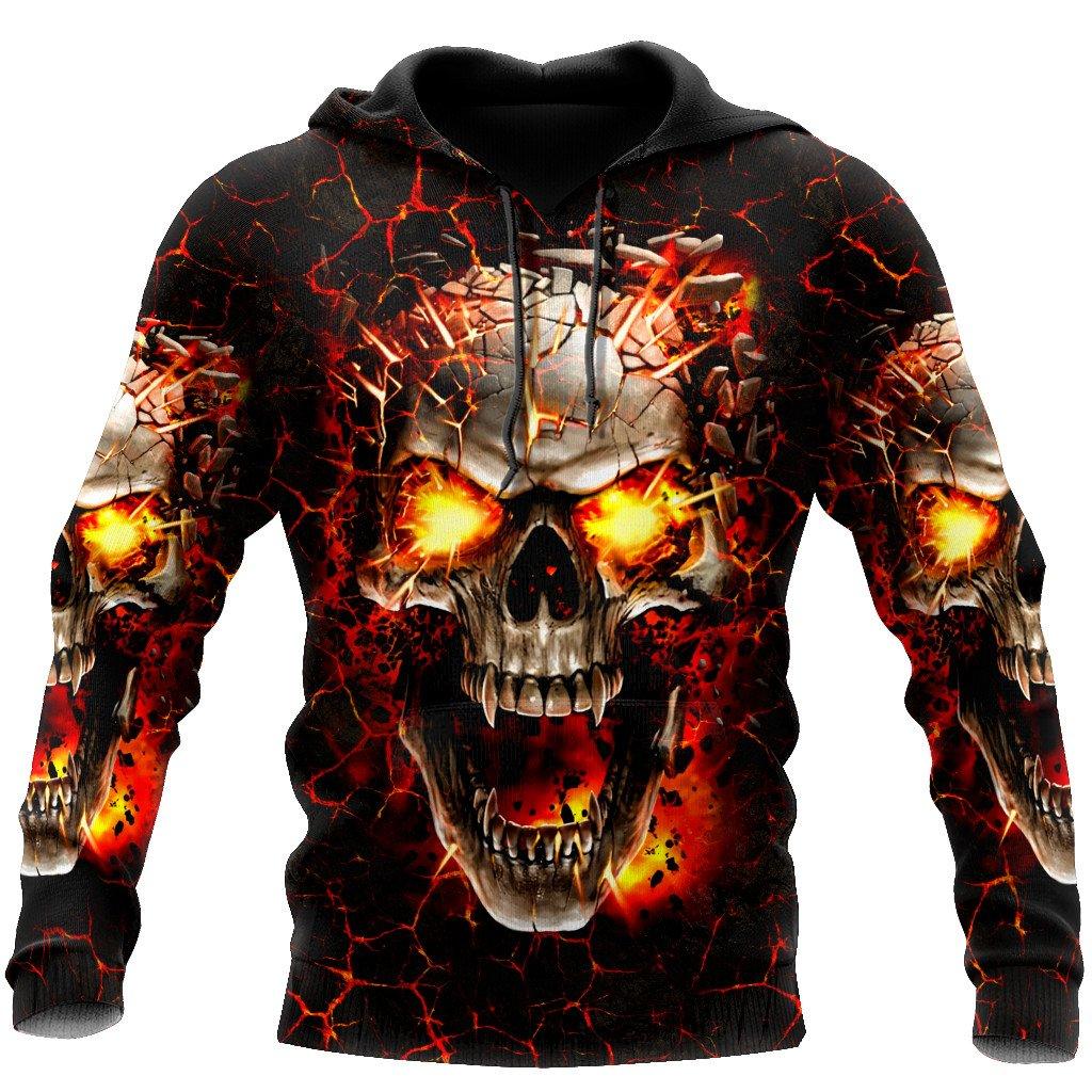 Men Hoodies 3D Print Horror Flaming Skull Graphic Fashion New Style Casual Pullover  Personality Oversize Men’s Clothing Tops