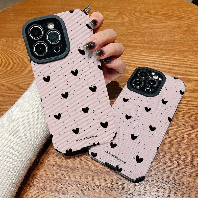 Vertikale Lederhülle Herzform Bedrucktes Muster Stoßfeste Weiche Silikonhülle mit Kameraschutz Vollständiger Schutz für IPhone Samsung