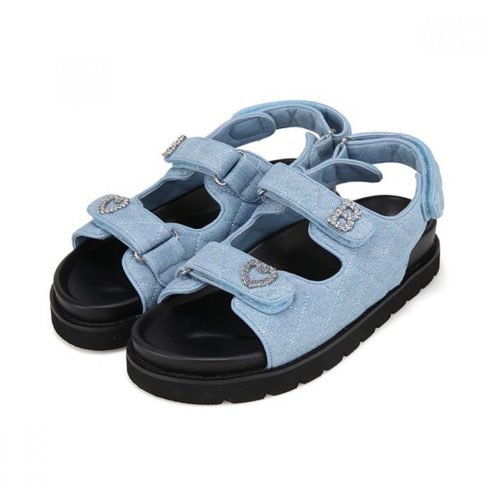 Barbara Women Denim Velcro Stitch Welt Backstrap Sandals 4cm Bbj301 225/01.blue