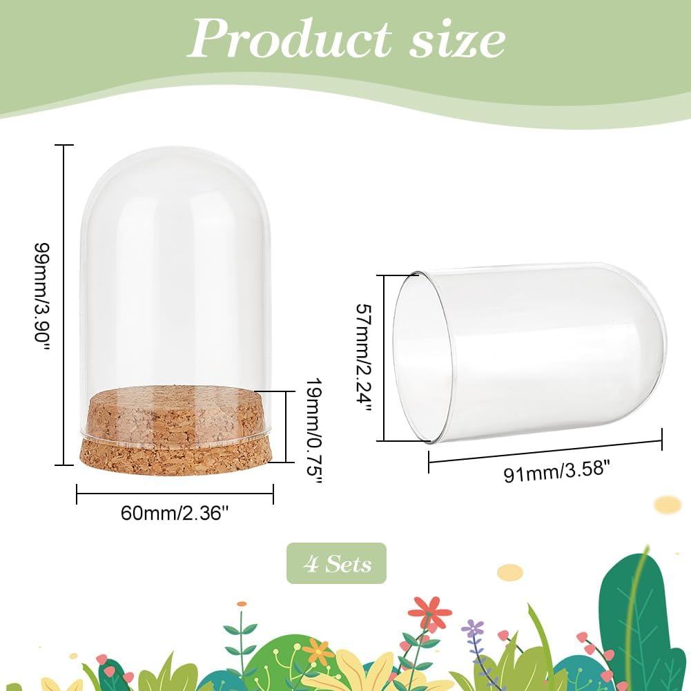 PandaHall 4pcs Glass Display Dome Cloche Bell Jar with Cork Small Glass Bottle Dome Decorative Jar Cloche Display Case for Flower Storage Home
