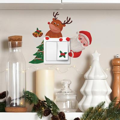 Cartoon Weihnachten Zwerg Baum Glocke Wohnzimmer Eingang Hause Verschönerung Schalter Wand Aufkleber