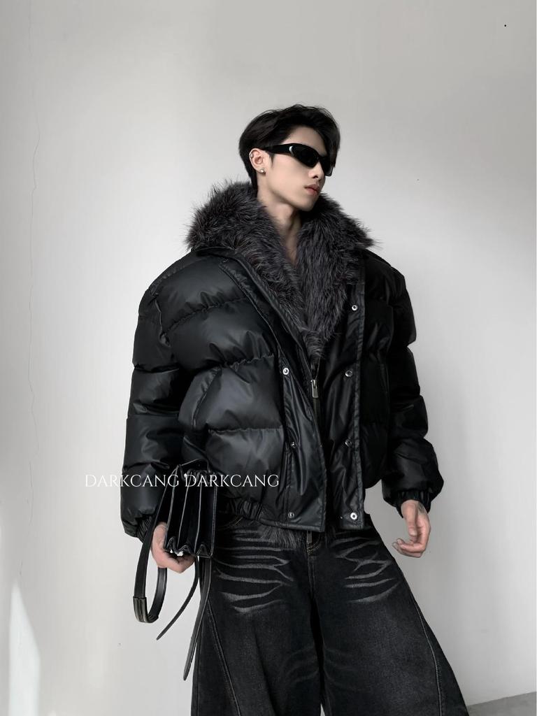 Men's Winter Fur Collar Rococo Leather Cotton Jacket