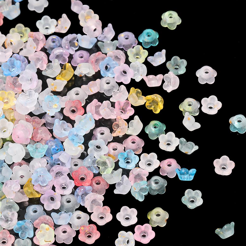 100pcs Gradient Color Flower Shaped Beads Caps Acrylic Spacer Beads for DIY Jewelry Earrings Bracelets Necklaces Making Findings