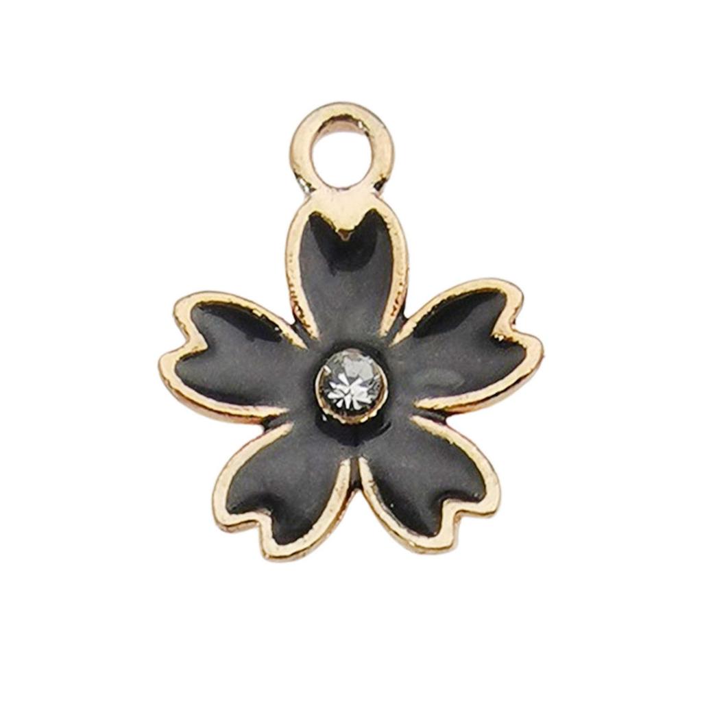 "Set of 30 Black Flower DIY Korean Jewelry: K-Gold Oil Drop Alloy Pendants for Earrings & Bracelets"