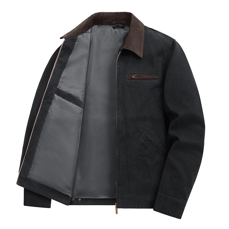 Men's Plus Size Washed Lapel Workwear Jacket - Spring/Autumn